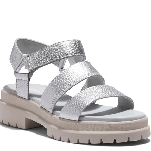 Timberland Silver London Vibe Ankle Strap Sandals Shoes Flats Multi Size NEW - Picture 2 of 8